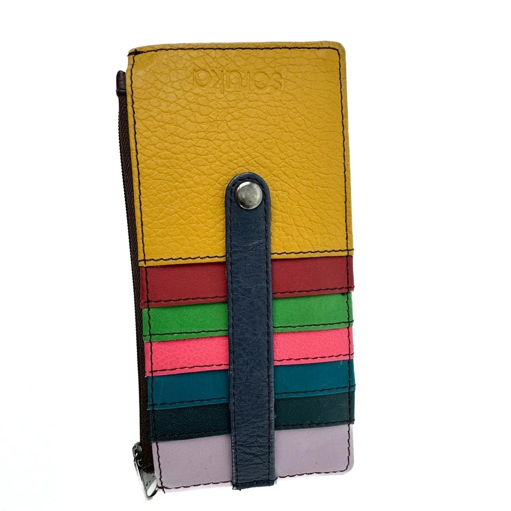 Soruka Recycled Leather Wallet Multicolor Patchwork Slim Card Holder Snap Zip
